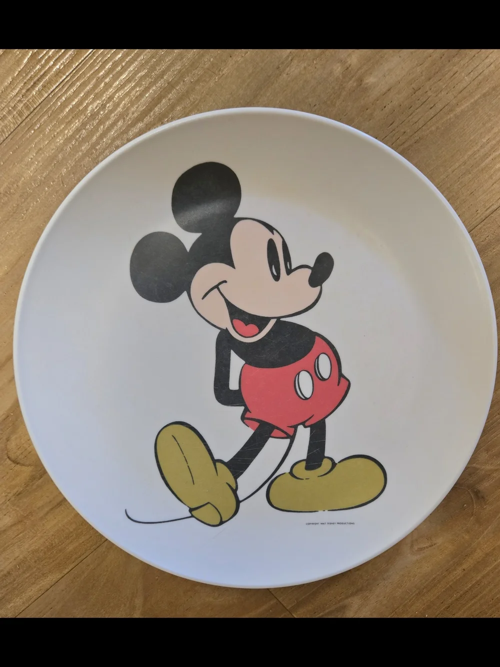 Vintage Disney Mickey Mouse Melamine Plate in White, Black, Red, Yellow